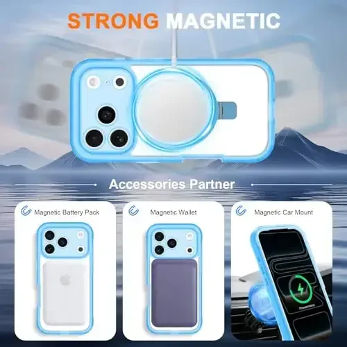 Casehas for iPhone 17 Pro Max Case with Magnetic Invisible Stand [Compatible with MagSafe] Military Drop Protection Shockproof Slim Translucent Skin-Touch Case Cover Light Blue - 3