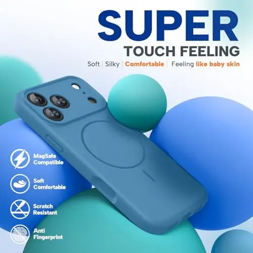 Miracase Magnetic for iPhone 17 Pro Max Case, Compatible with MagSafe, Integrated Silicone Camera Control Cover, 3.0mm Thicken Shockproof Drop Protection Phone Case for 17 ProMax, Capri Blue - 5