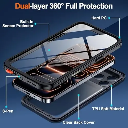 MOZOTER for iPhone 17 Pro Max Case Waterproof,[IPX8 Underwater Case][Full Body Shockproof & Military Dropproof] Clear Sound Quality Built-in Screen Protector for iPhone 17 Pro Max 6.9 inch-Black - 3