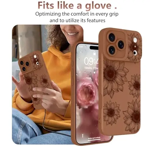 iPhone 17 Pro Max için OOK Çiçekli Kılıf, Sevimli Kahverengi Ayçiçeği Desenli | Yumuşak TPU, Darbeye Dayanıklı İnce Koruyucu Çiçekli Telefon Kılıfı, Kadınlar ve Kızlar için 