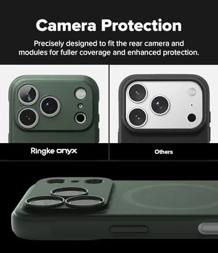 Ringke Onyx for iPhone 17 Pro Max Case, [Compatible with MagSafe] Oil & Dirt Resistant, Individual Lens Covers for Cameras, Non-Slip Enhanced Grip Lightweight Cover - Magnetic Dark Green - 3
