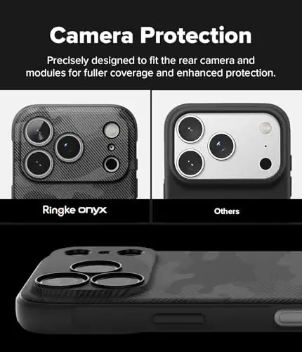 Ringke Onyx for iPhone 17 Pro Max Case, [Compatible with MagSafe] Oil & Dirt Resistant, Individual Lens Covers for Cameras, Non-Slip Enhanced Grip Lightweight Cover - Magnetic Camo Black - 3
