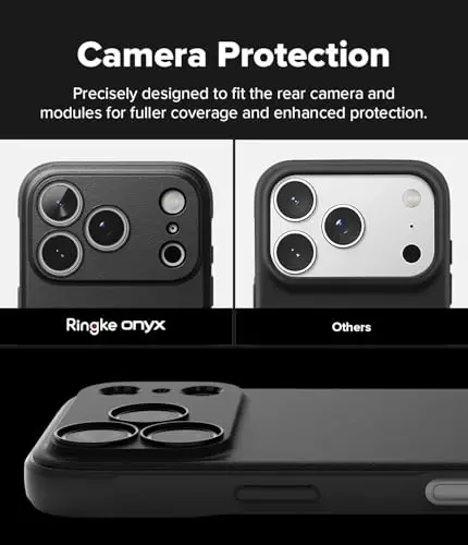Ringke Onyx for iPhone 17 Pro Max Case, [Compatible with MagSafe] Oil & Dirt Resistant, Individual Lens Covers for Cameras, Non-Slip Enhanced Grip Lightweight Cover - Magnetic Black - 3