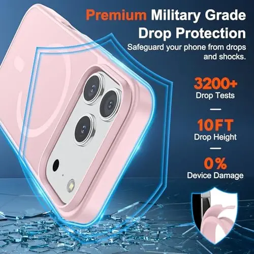 iPhone 17 Pro Max için SUPFINE Manyetik Kılıf, Ekran Koruyuculu (MagSafe ile Uyumlu) (Askeri Sınıf Düşme Koruması) Yarı Saydam Mat Darbeye Dayanıklı, Parmak İzi Önleyici Telefon Kılıfı, Açık Pembe - 3