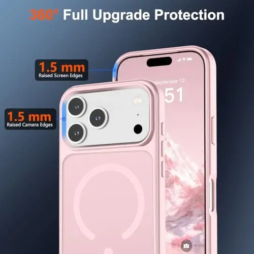 SUPFINE Magnetic for iPhone 17 Pro Max Case (Compatible with MagSafe)(Military Grade Drop Protection) Translucent Matte Shockproof with Anti-Fingerprint Phone Cover,Light Pink - 3