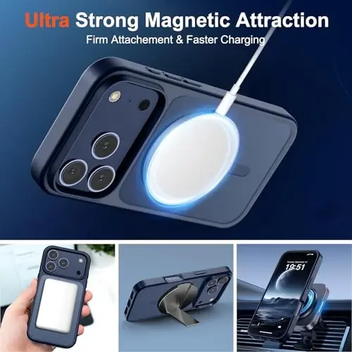 iPhone 17 Pro Max için SUPFINE Manyetik Kılıf, Ekran Koruyuculu (MagSafe Uyumlu) (Askeri Sınıf Düşme Koruması), Yarı Saydam Mat Darbeye Dayanıklı, Parmak İzi Önleyici Telefon Kapağı, Koyu Mavi - 4