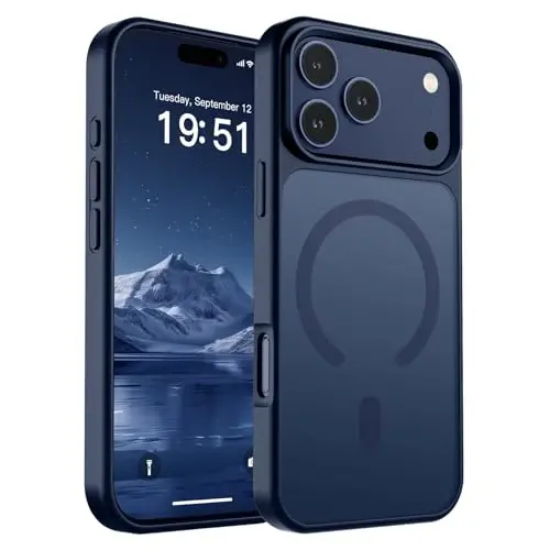 iPhone 17 Pro Max için SUPFINE Manyetik Kılıf, Ekran Koruyuculu (MagSafe Uyumlu) (Askeri Sınıf Düşme Koruması), Yarı Saydam Mat Darbeye Dayanıklı, Parmak İzi Önleyici Telefon Kapağı, Koyu Mavi 