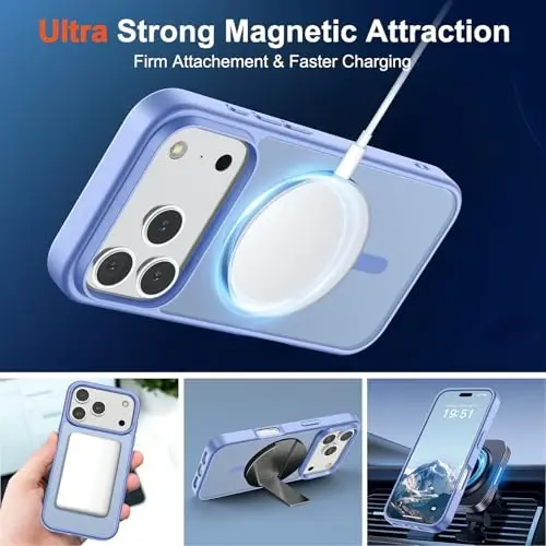 iPhone 17 Pro Max için SUPFINE Manyetik Kılıf (MagSafe Uyumlu) (Askeri Sınıf Düşme Koruması) Yarı Saydam Mat Darbeye Dayanıklı, Parmak İzi Önleyici Telefon Kılıfı, Mavi Mor - 5