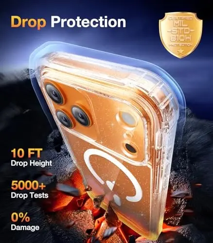 Diaclara Magnetic Designed for iPhone 17 Pro Max Case Full Body Bumper,[Compatible with MagSafe] Military Drop Proof Cover with Built-in Touch Sensitive Anti-Scratch Screen Protector, Clear Glitter - 3