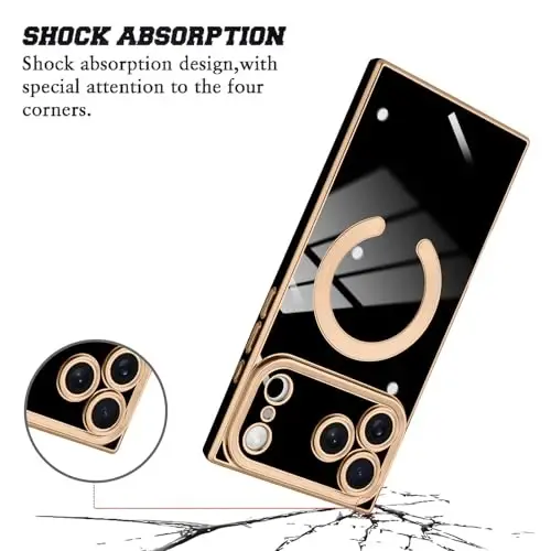KANGHAR Case Designed for iPhone 17 Pro Max Magnetic [Compatible with MagSafe] Luxury Cute Plating Design Case Full-Body Anti-Scratch Shockproof Bumper Protective Cover Black - 2