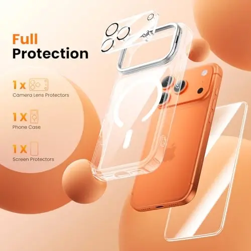 iPhone 17 Pro Max için Tigowos 3'ü 1 Arada Kılıf, Çerçeve Standlı [1 Ekran Koruyucu & 1 Kamera Lensi Koruyucu][Sararmaz][Askeri Sınıf Düşme Koruması][MagSafe Uyumlu][Darbeye Dayanıklı & Manyetik] Şeffaf - 3