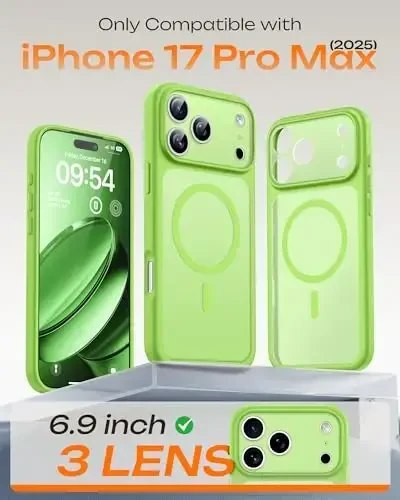 TOCOL for iPhone 17 Pro Max Case, Full Camera Protection, Built-in Magnetic Ring, Compatible with Magsafe, Drop Protection, Translucent Matte Phone Case for iPhone 17 ProMax 6.9 inch (Light Green) - 2