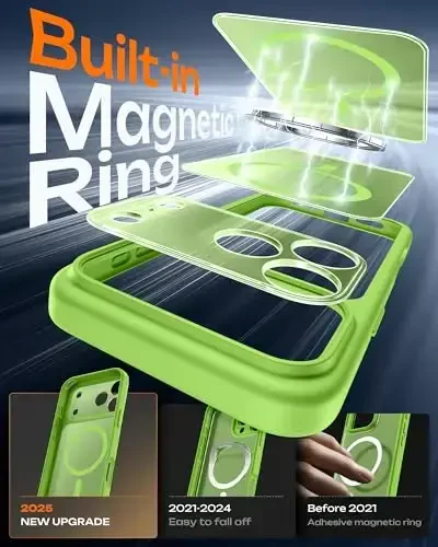 TOCOL for iPhone 17 Pro Max Case, Full Camera Protection, Built-in Magnetic Ring, Compatible with Magsafe, Drop Protection, Translucent Matte Phone Case for iPhone 17 ProMax 6.9 inch (Light Green) - 3