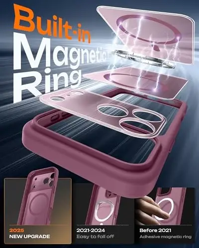 TOCOL for iPhone 17 Pro Max Case, Full Camera Protection, Built-in Magnetic Ring, Compatible with Magsafe Charger, Translucent Matte Phone Case for iPhone 17 ProMax 6.9 inch (Plum) - 4