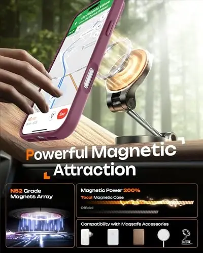 TOCOL for iPhone 17 Pro Max Case, Full Camera Protection, Built-in Magnetic Ring, Compatible with Magsafe Charger, Translucent Matte Phone Case for iPhone 17 ProMax 6.9 inch (Plum) - 5