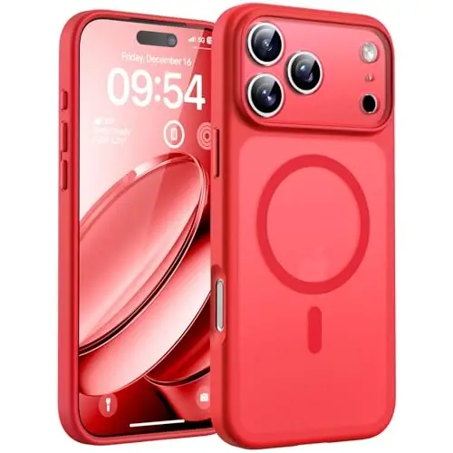 iPhone 17 Pro Max için TOCOL Kılıfı, Tam Kamera Koruması, Dahili Manyetik Halka, Magsafe Şarj Cihazı ile Uyumlu, iPhone 17 ProMax 6,9 inç için Yarı Saydam Mat Telefon Kılıfı (Kırmızı) 