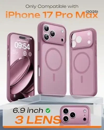 TOCOL for 17 ProMax Case, Full Camera Protection, Built-in Magnetic Ring, Compatible with Magsafe Charger, Translucent Matte Phone Case for 17 ProMax 6.9 inch (Lilac Purple) - 2