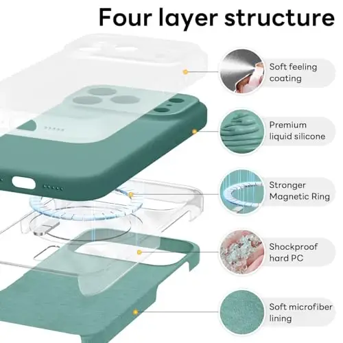 Vooii Magnetic for iPhone 17 Pro Max Case, Compatible with Magsafe (Premium Liquid Silicone) (Integrated Camera Control Button) Full Body Protective Anti-Scratch Microfiber Lining 6.9 inch, Pine Green - 5