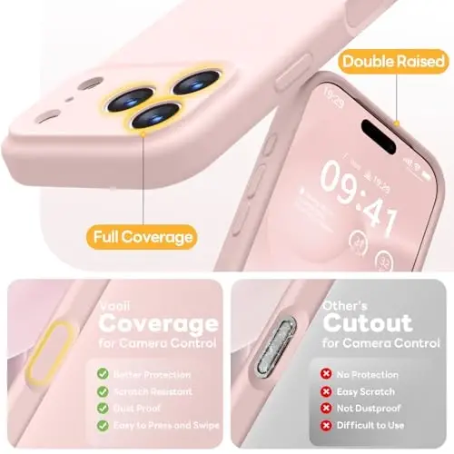 Vooii Magnetic for iPhone 17 Pro Max Case, Compatible with Magsafe (Premium Liquid Silicone) (Integrated Camera Control Button) Full Body Protective Anti-Scratch Microfiber Lining 6.9 inch, Pink Sand - 5