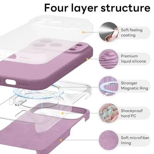 Vooii Magnetic for iPhone 17 Pro Max Case, Compatible with Magsafe (Premium Liquid Silicone) (Integrated Camera Control Button) Full Body Protective Anti-Scratch Microfiber Lining, Lavender Purple 