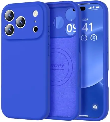 Vooii Magnetic for iPhone 17 Pro Max Case, Compatible with Magsafe (Premium Liquid Silicone) (Integrated Camera Control Button) Full Body Protective Anti-Scratch Microfiber Lining 6.9 inch, Klein Blue - VOOII