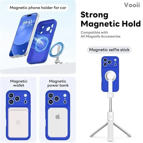 Vooii Magnetic for iPhone 17 Pro Max Case, Compatible with Magsafe (Premium Liquid Silicone) (Integrated Camera Control Button) Full Body Protective Anti-Scratch Microfiber Lining 6.9 inch, Klein Blue - 3