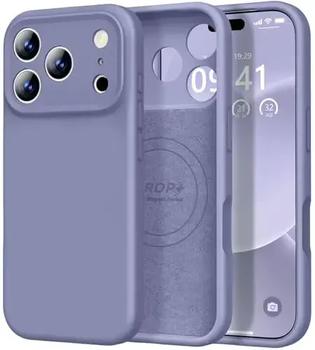 Vooii Magnetic for iPhone 17 Pro Max Case, Compatible with Magsafe (Premium Liquid Silicone) (Integrated Camera Control Button) Full Body Protective Anti-Scratch Microfiber Lining, Lavender Grey - 1