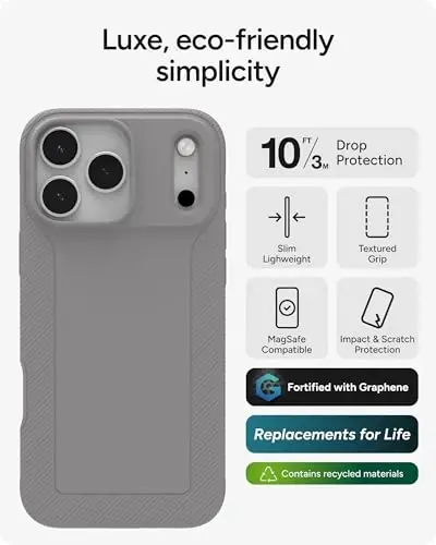 ZAGG Luxe Snap Phone Case for iPhone 17 Pro Max - Gray, Durable Graphene for Drop Protection (10ft/3m), Slim Lightweight Design, MagSafe Compatible - 2