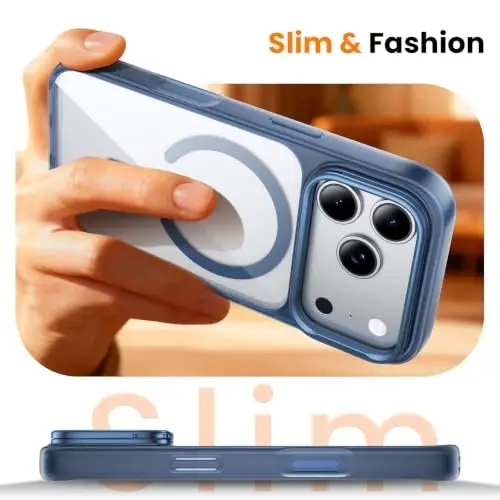Tigowos for iPhone 17 Pro Max Case with Lens Stand，Screen Protector，Blue | Camera Control Cover ,Fit for MagSafe,Drop Protection,Shockproof, Translucent Back Phone Case for 17 Pro Max - 4