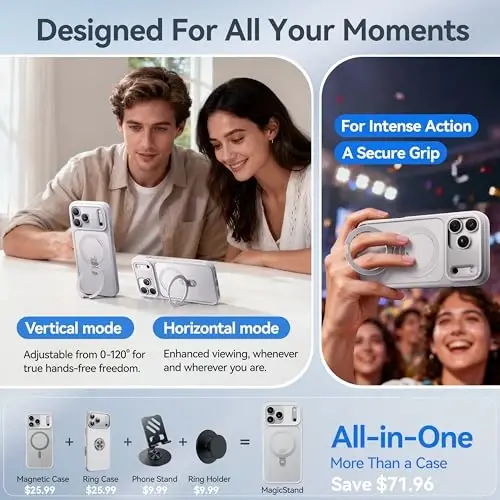 CASEKOO Ultra-Magnetic Stand for iPhone 17 Pro Max Phone Case [Military Drop Protection] [Compatible with MagSafe] Shockproof Translucent Matte Slim Ring for iPhone 17 Pro Max Case 6.9