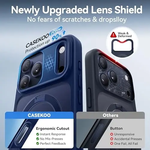 iPhone 17 Pro Max Kılıfı için CASEKOO Ultra Manyetik Stand [Askeri Düşme Koruması] [MagSafe ile Uyumlu] Darbeye Dayanıklı Yarı Saydam Mat İnce Halka Tutucu iPhone 17 ProMax 6.9