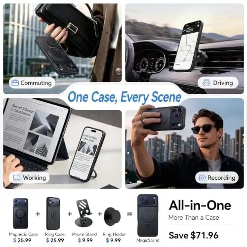 iPhone 17 Pro Max Kılıfı için CASEKOO Ultra Manyetik Stand [Askeri Düşme Koruması] [MagSafe ile Uyumlu] Darbeye Dayanıklı Yarı Saydam Mat İnce Halka Tutucu iPhone 17 ProMax 6.9