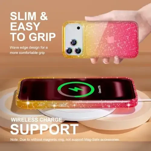 Choiche Compatible for iPhone 17 Pro Max Case, Women Cute Clear Glitter Bling Sparkly Case, [3 x Diamond Camera Lens Protectors] [2 x Tempered Glass Screen Protectors] 6.9-inch (Glitter Gold/Pink) - 6