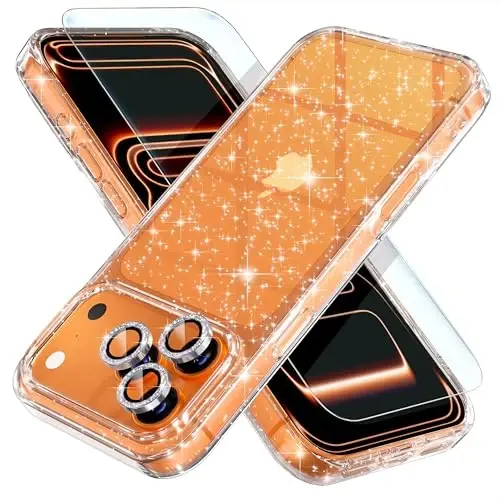 Choiche Compatible for iPhone 17 Pro Max Case, Women Cute Clear Glitter Bling Sparkly Case, [3 x Diamond Camera Lens Protectors] [2 x Tempered Glass Screen Protectors] 6.9-inch (Glitter Clear) - 1