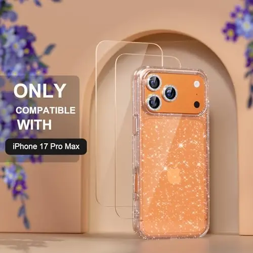 Choiche Compatible for iPhone 17 Pro Max Case, Women Cute Clear Glitter Bling Sparkly Case, [3 x Diamond Camera Lens Protectors] [2 x Tempered Glass Screen Protectors] 6.9-inch (Glitter Clear) - 2