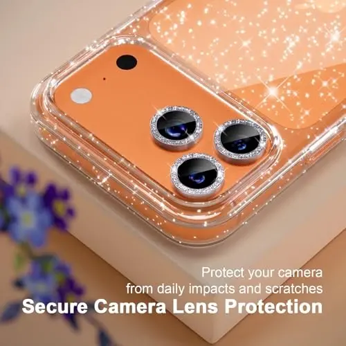 Choiche Compatible for iPhone 17 Pro Max Case, Women Cute Clear Glitter Bling Sparkly Case, [3 x Diamond Camera Lens Protectors] [2 x Tempered Glass Screen Protectors] 6.9-inch (Glitter Clear) - 3