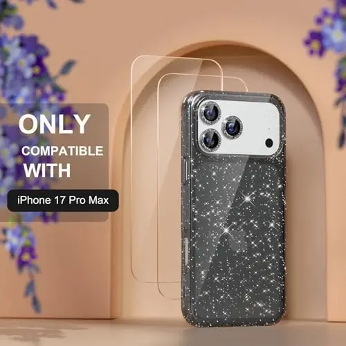 Choiche Compatible for iPhone 17 Pro Max Case, Women Cute Clear Glitter Bling Sparkly Case, [3 x Diamond Camera Lens Protectors] [2 x Tempered Glass Screen Protectors] 6.9-inch (Glitter Black) - CHOICHE (1)