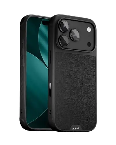 iPhone 17 Pro Max Kılıfı için Mous, MagSafe ile Uyumlu - Sınırsız - iPhone 17 Pro Max için Koruyucu Siyah Deri Kapak - Darbeye Dayanıklı, Tam Kamera Koruması, Çizilmez Arka, Siyah 