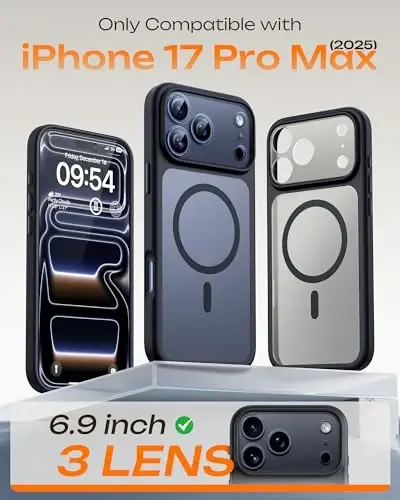 TOCOL for iPhone 17 Pro Max Case, Compatible with Magsafe, Full Camera Protection, Built-in Magnetic Ring, Translucent Matte Phone Case for iPhone 17 Pro Max 6.9 inch (Black) - 6