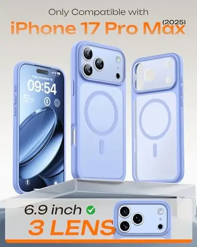 TOCOL for iPhone 17 Pro Max Case, Full Camera Protection, Built-in Magnetic Ring, Compatible with Magsafe Charger, Translucent Matte Phone Case for iPhone 17 ProMax 6.9 inch (Light Blue) - TOCOL (1)