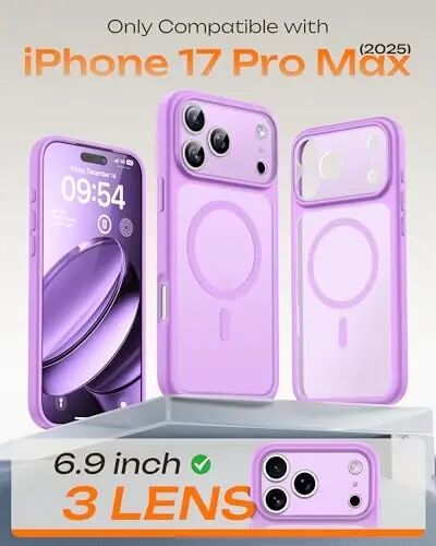 TOCOL for iPhone 17 Pro Max Case, Full Camera Protection, Built-in Magnetic Ring, Compatible with Magsafe Charger, Translucent Matte Phone Case for iPhone 17 ProMax 6.9 inch (Light Purple) - 2