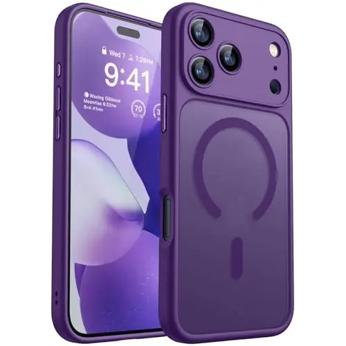 CANSHN Magnetic Compatible with iPhone 17 Pro Max Case, Upgraded [Full Camera Protection] [Compatible with Magsafe] [Translucent Matte] Shockproof Protective Phone Cover 6.9 Inch - Deep Purple 
