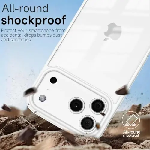 iPhone 17 Pro Max Kılıfı Şeffaf, Transparan Hibrit iPhone 17 Pro Max Telefon Kılıfı [Sert Plastik & Yumuşak Silikon Tampon] Akrilik Sararmayan İnce Koruyucu Kadınlar için Kılıf, Beyaz - 6
