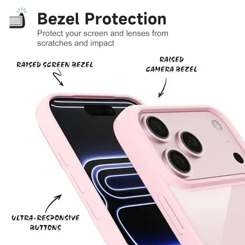 iPhone 17 Pro Max Kılıfı Şeffaf, Transparan Hibrit iPhone 17 Pro Max Telefon Kılıfı [Sert Plastik & Yumuşak Silikon Tampon] Akrilik Sararmayan İnce Koruyucu Kapak Kadınlar için, Açık Pembe - 4