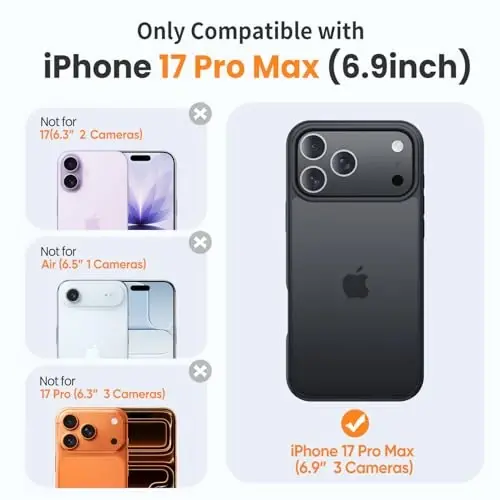 Yriklso for iPhone 17 Pro Max Phone Case,1X Screen Protector +1X Camera Lens,Shockproof for iPhone 17 Pro Max Case, Military Grade Drop Protection, Protective Hard Back Slim Translucent Cover,Black - YRIKLSO (1)