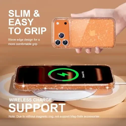 iPhone 17 Pro Max uchun Choiche mos keladigan g‘ilof, ayollar uchun chiroyli tiniq yaltiroq jilosi bor g‘ilof, [3 x Olmosli kamera linzalari himoyachilari] [2 x закалённое shisha ekran himoyachilari] 6,9 dyuym (Yaltiroq Tiniq) - 6