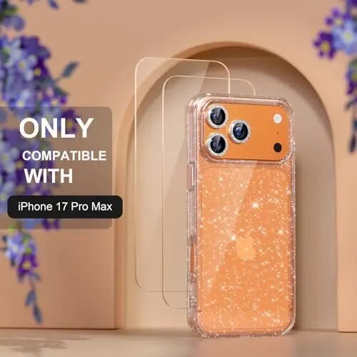 iPhone 17 Pro Max uchun Choiche mos keladigan g‘ilof, ayollar uchun chiroyli tiniq yaltiroq jilosi bor g‘ilof, [3 x Olmosli kamera linzalari himoyachilari] [2 x закалённое shisha ekran himoyachilari] 6,9 dyuym (Yaltiroq Tiniq) - 2