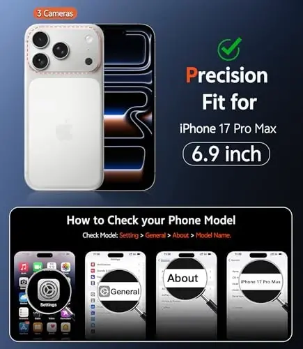 iPhone 17 Pro-Max uchun FNTCASE g'ilofi: Magsafe bilan mos keluvchi, shaffof magnitli g'ilof, tushib ketishga chidamli, sarg'aymaydigan, yupqa, zarbga chidamli, mustahkam himoya va ekran himoyasi bilan (Shaffof) - 2