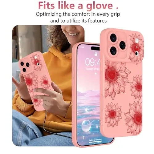 iPhone 17 Pro Max uchun OOK Floral g'ilofi, yoqimli pushti kungaboqar gullari | Yumshoq TPU, zarbga chidamli himoya qiluvchi ingichka gulli telefon g'ilofi ayollar va qizlar uchun - 1