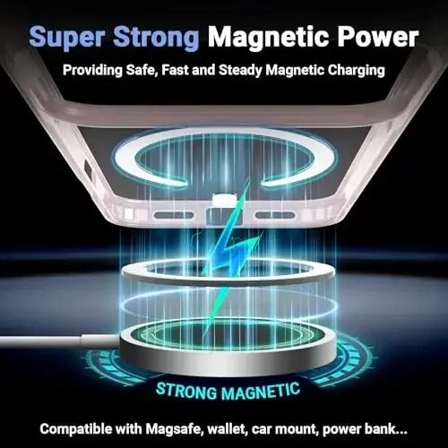 iPhone 17 Pro Max uchun Temdan g'ilofi, ekran himoyachisi bilan shaffof, Magsafe bilan mos, sarg'ayishga qarshi, harbiy darajadagi himoya, zarbga chidamli ingichka magnit telefon g'ilof qopqog'i, pushti - 3